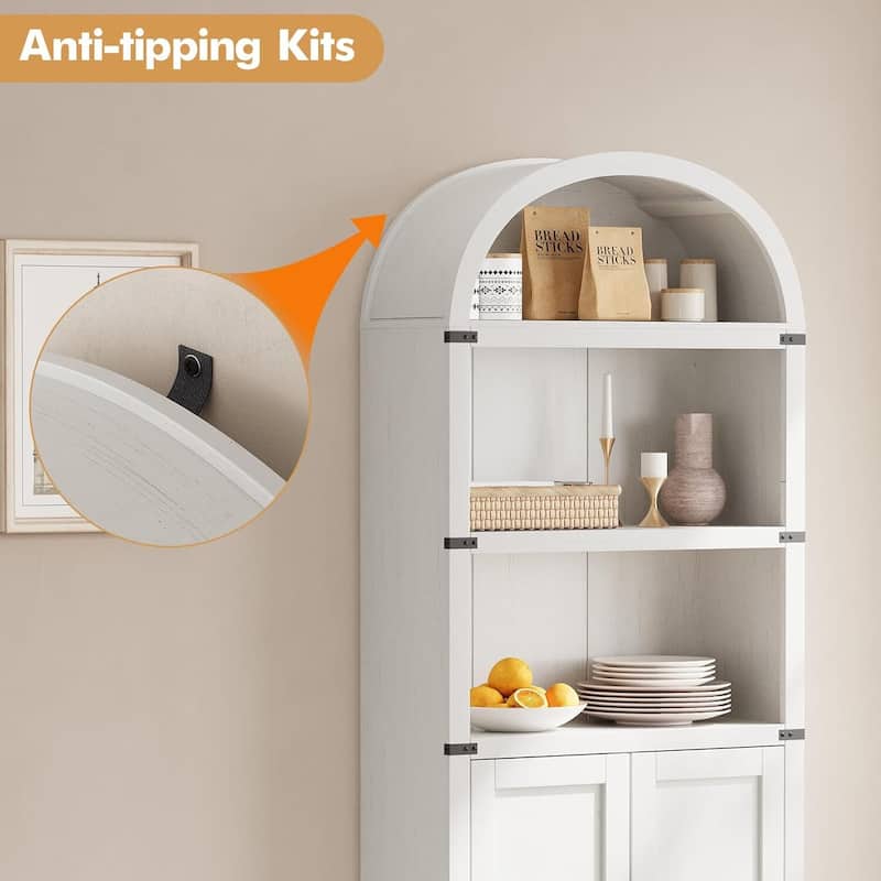 71.65" Tall Farmhouse 3-Tier Arched Bookcase, Display Storage Shelf - N/A