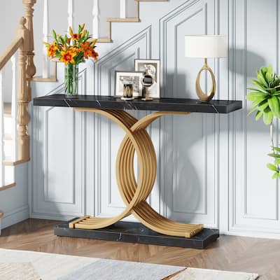 Modern 39 Inches Console Table with Geometric Metal Legs