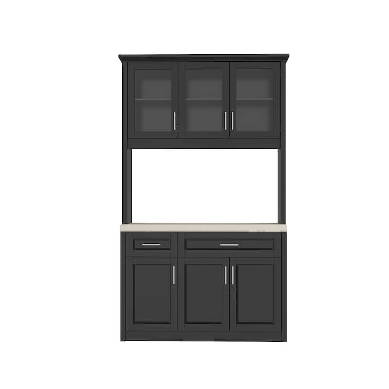 Grey Kitchen Cabinet: Ample Storage with Glass - door Display and Drawers Pantry Buffet