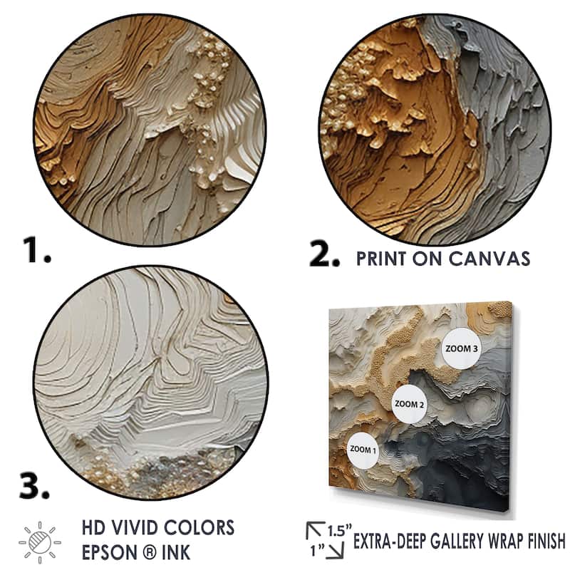 Designart "Gold And Beige River Spiral" Abstract Painting Framed Canvas Wall Art