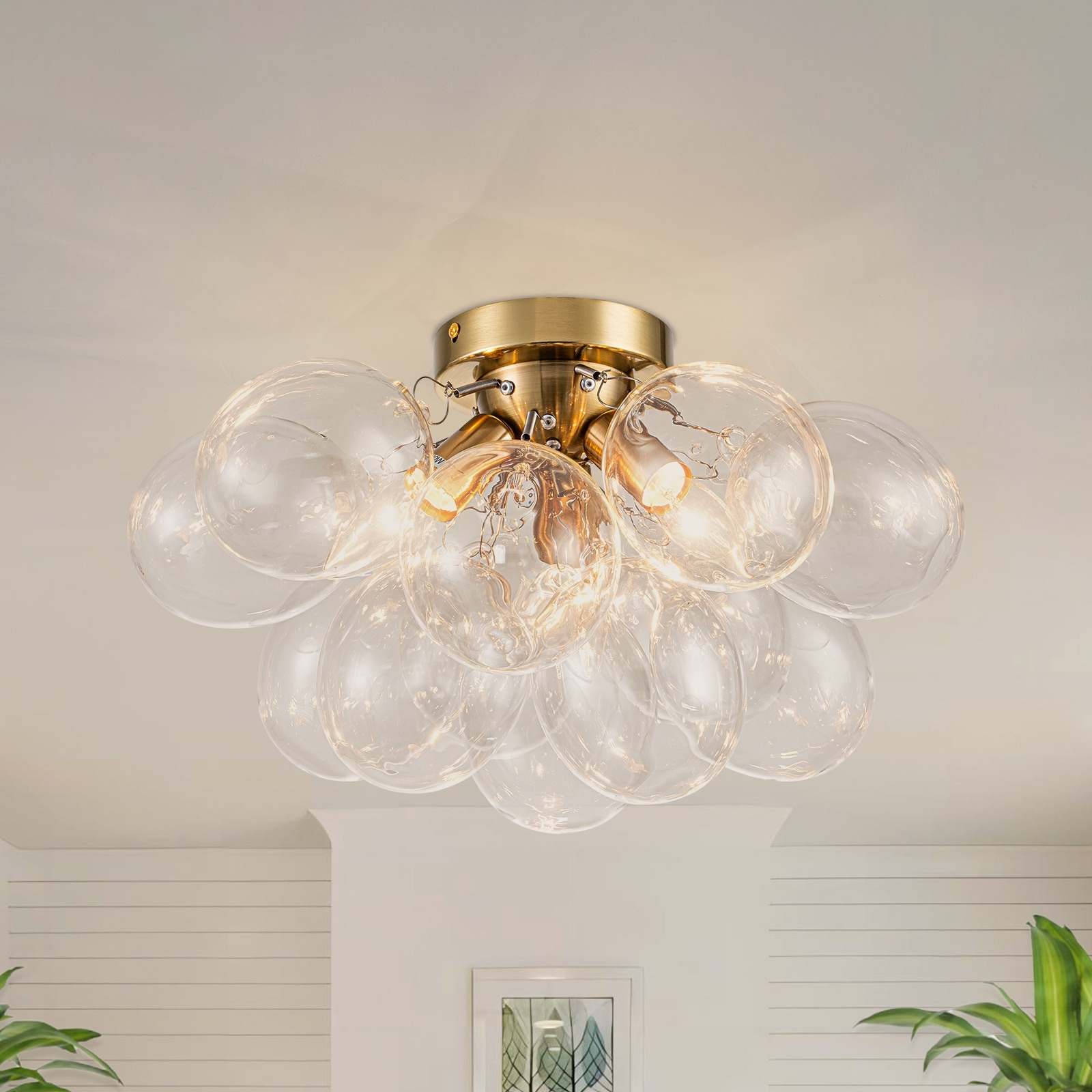 Starsky 3-Light 17in. Contemporary Glass Bubble Semi Flush Mount