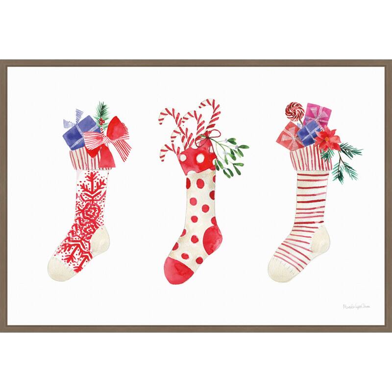 Decked Out Stockings by Mercedes Lopez Charro (33 x 23 in.), Framed Canvas Wall Art Print - Sylvie Dark Gold