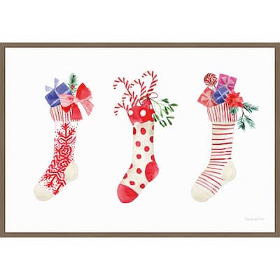 Decked Out Stockings by Mercedes Lopez Charro (33 x 23 in.), Framed Canvas Wall Art Print - Sylvie Dark Gold