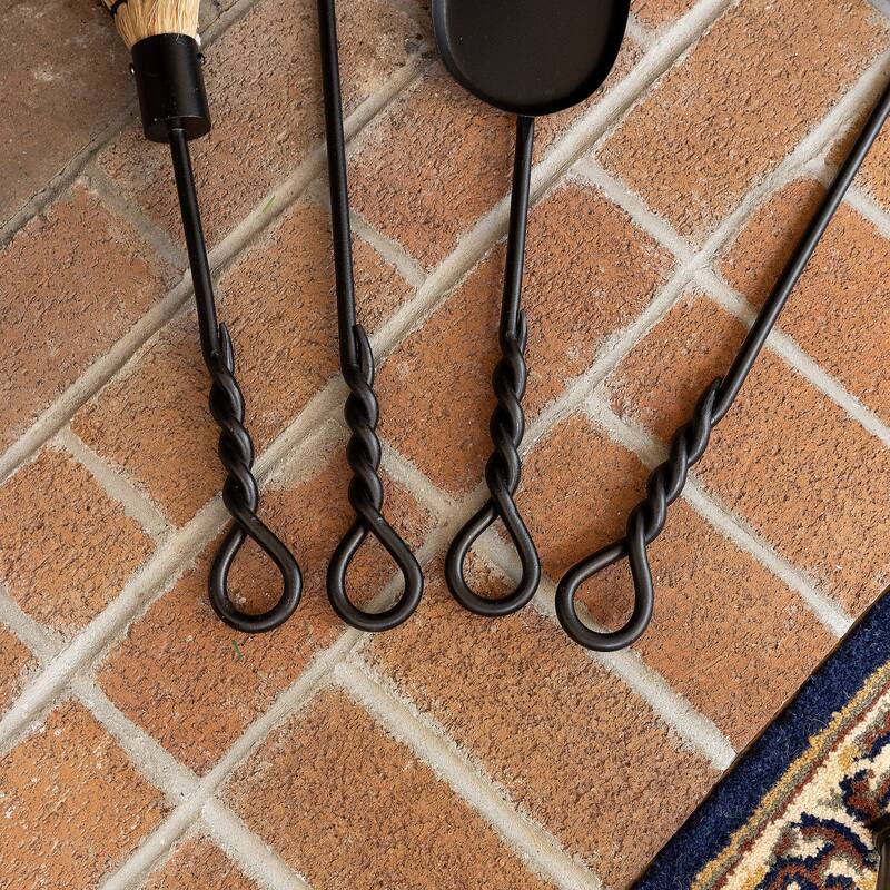 Achla Designs Mini Rope Design Fireplace Brush Tool, 18 Inch Tall, Black