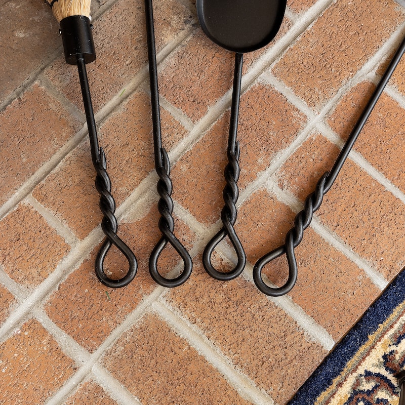 Achla Designs Mini Rope Design Fireplace Hoe Tool, 18 Inch Tall, Black