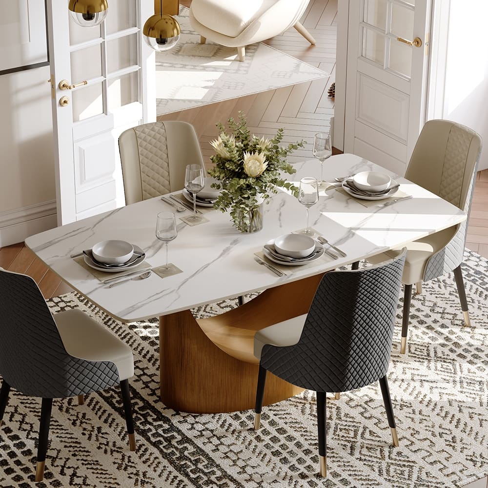 Hobart Modern Minimalist Dining Table Set with Rectangular Matte Sintered Stone Dining Table and Chairs