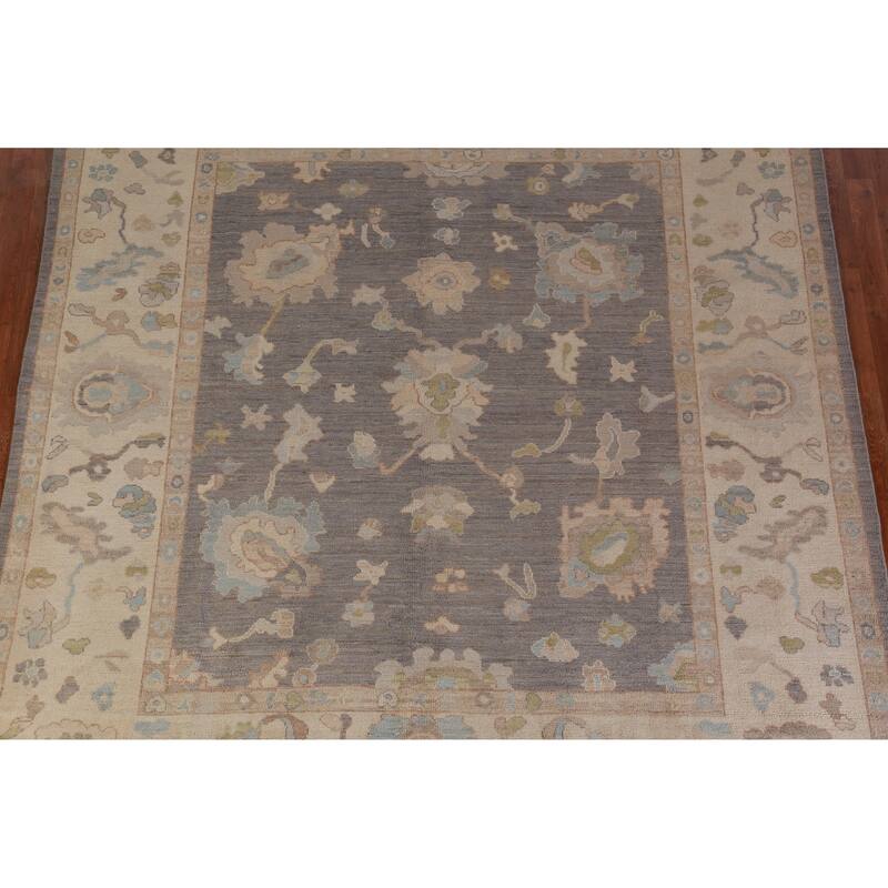 Hand Knotted Oriental 100% Wool Carpet Transitional All-Over Greys & Charcoal Oushak Area Rug - 9' 5'' X 8' 2''