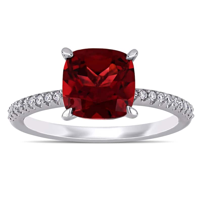 Miadora 14k White Gold Garnet and 1/10ct TDW Diamond Solitaire Engagement Ring