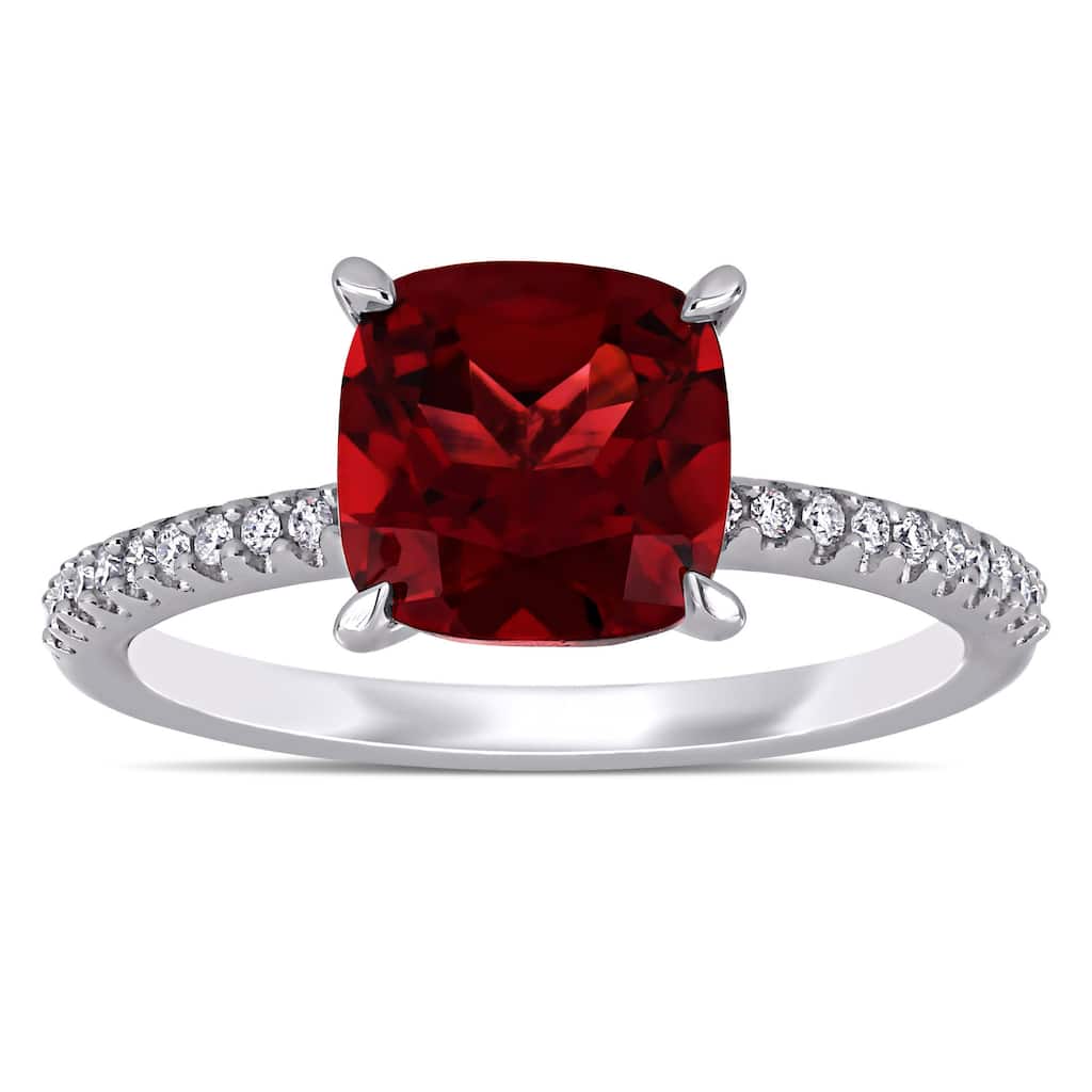 Miadora 14k White Gold Garnet and 1/10ct TDW Diamond Solitaire Engagement Ring