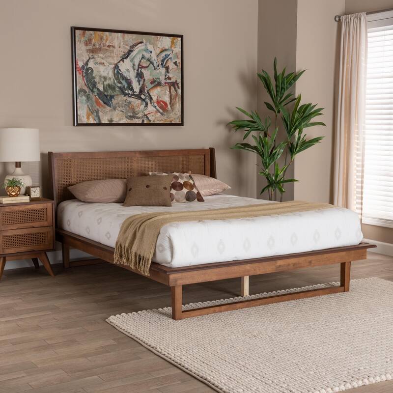 Aveena Mid-Century Modern Walnut Brown Finished Wood Platform Bed