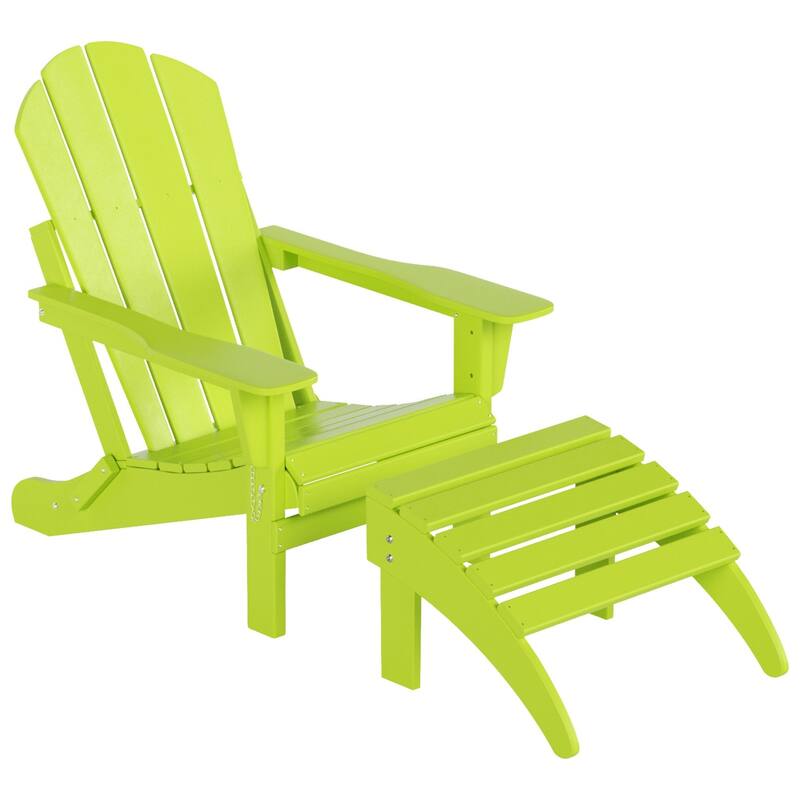 POLYTRENDS Laguna Eco-Friendly All-Weather Outdoor Patio Foldable Adirondack Chair Ottoman