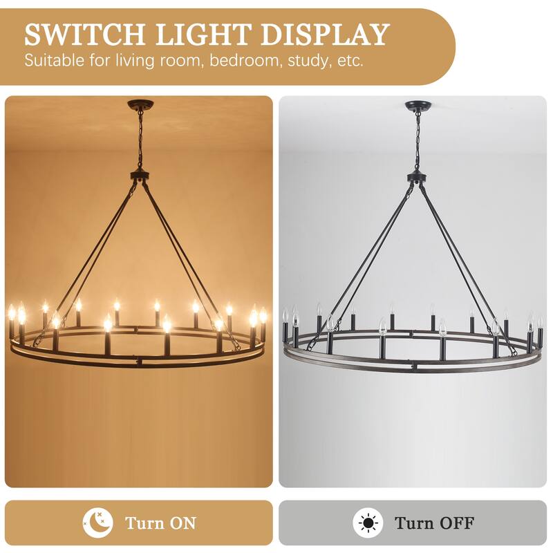 16-Light Candlestick Circle Wagon Wheel Chandelier Linear Island Chandelier Lighting for Kitchen Island
