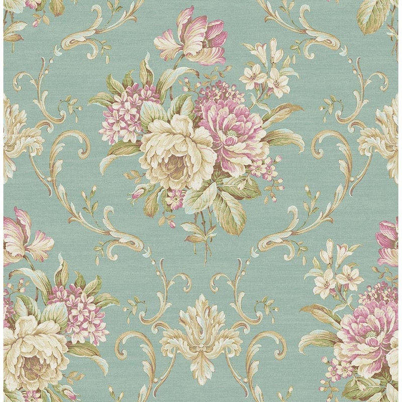 Seabrook Designs Fedelma Floral Cameo Unpasted Wallpaper - 20.5 in. W x 33 ft. L - Seafoam & Berry