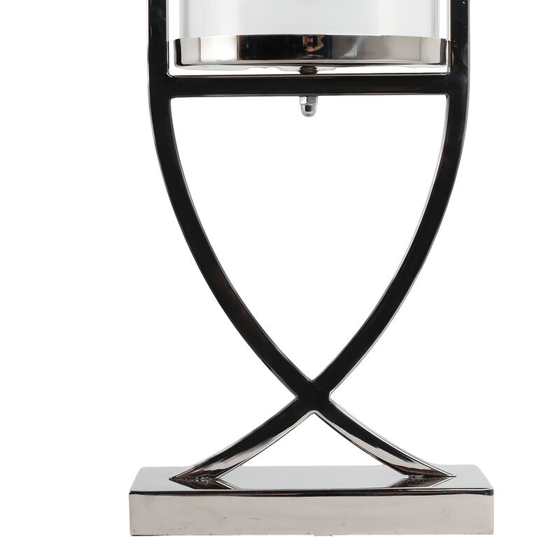 Modern Glass Pillar Candle Holder Decorative Lantern with Steel Frame