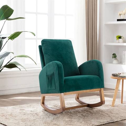 Rocking Accent Chair with Rubber Wood Legs Side Pocket Rocking Accent