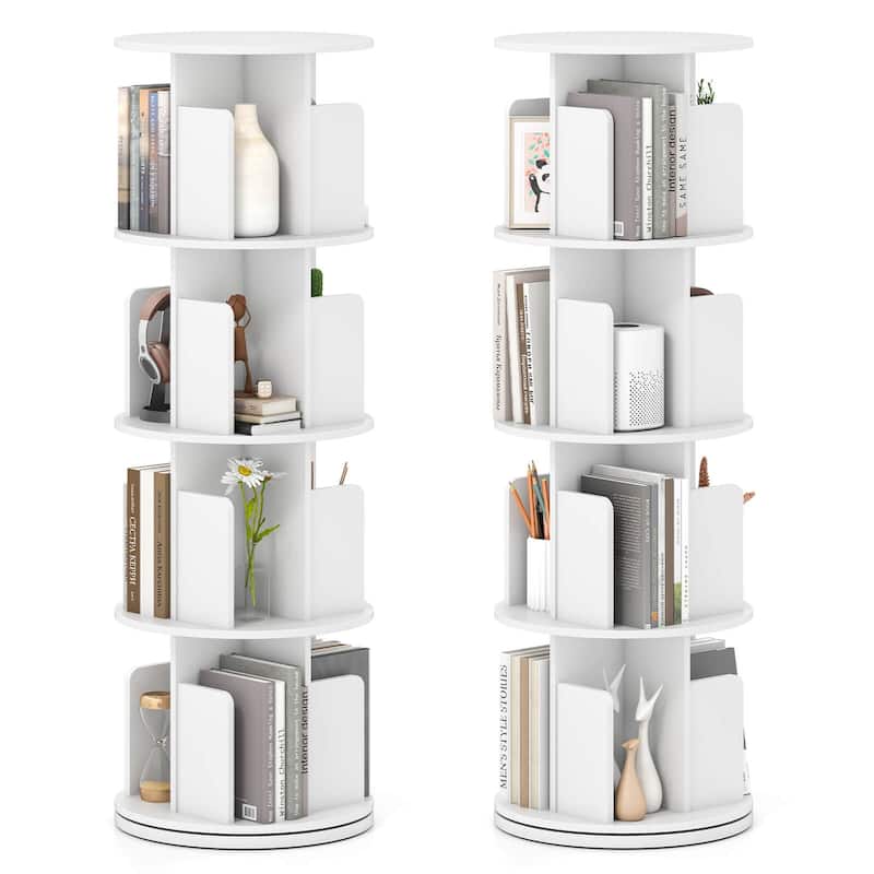 Costway 1/2 PCS 4-Tier Rotating Bookshelf 360° Display Rack with - See Details - White-2 PCS