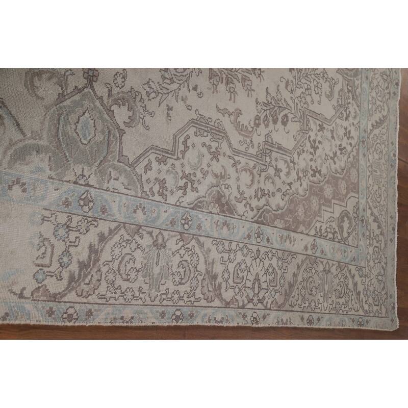 Hand Knotted Oriental 100% Wool Carpet Traditional Medallion Beige & Ivories Tabriz Area Rug - 10' 9'' X 7' 8''