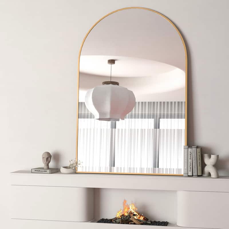 24x32 Inch Metal Framed Arched Bathrrom Mirror - Gold