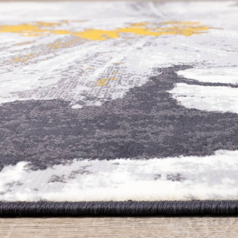 Florence Collection - Grey/Yellow Floral Rug - 4'7" x 6'7"