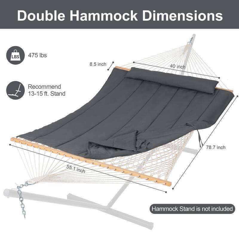 Outdoor Rope Hammock with Polyester Pad, 475 lbs Capacity