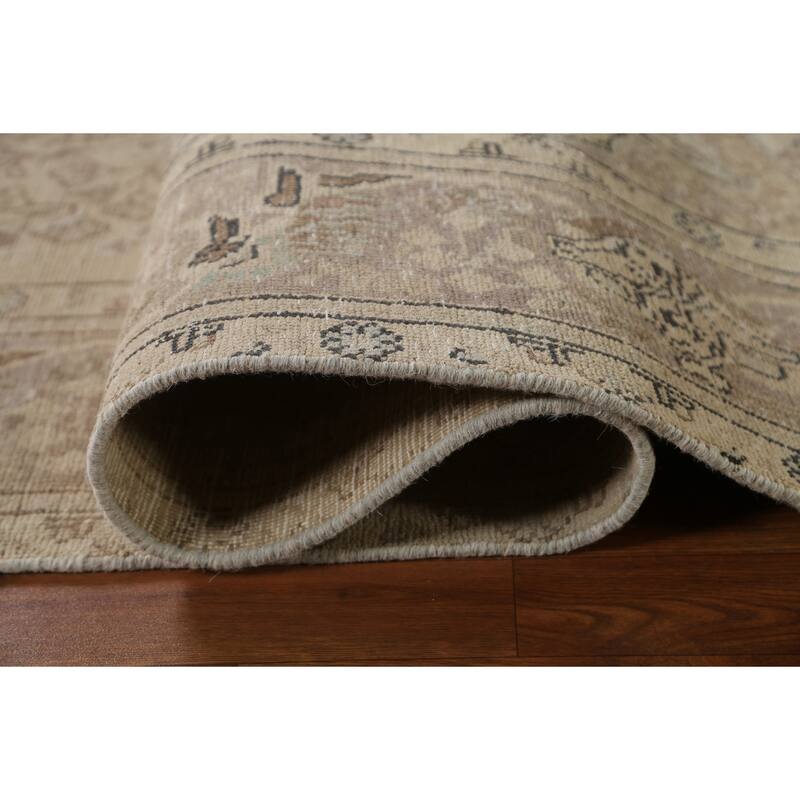 Hand Knotted Oriental 100% Wool Carpet Traditional Floral Beige & Ivories Tabriz Area Rug - 10' 11'' X 8' 1''