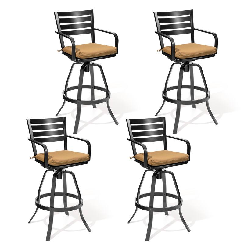 Crestlive Products Outdoor Outdoor Cast Aluminum Swivel Bar Stools with Sunbrella Cushion - Echo Teak - 4PC