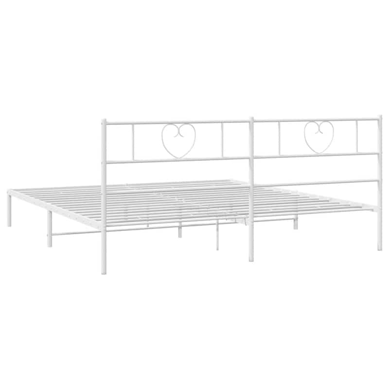 vidaXL California King Metal Bed with Headboard, White, No Mattress - 86.2" x 73.6" x 35.4"