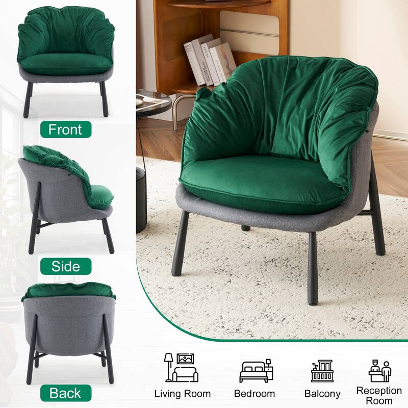 Modern Velvet Accent Chair with Wooden Frame and Black Metal Legs for Living Room or Lounge Seating - 27.4"L x 27"W x 29.1"H