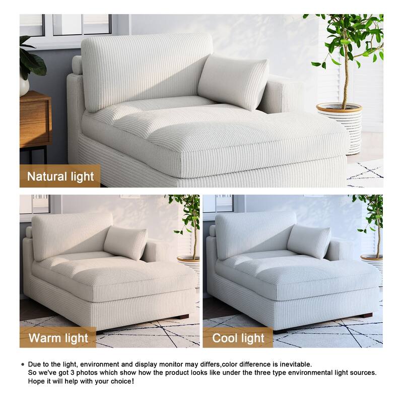 Oversize Corduroy Chaise Lounge Modular Sectional Sofa with Pillow