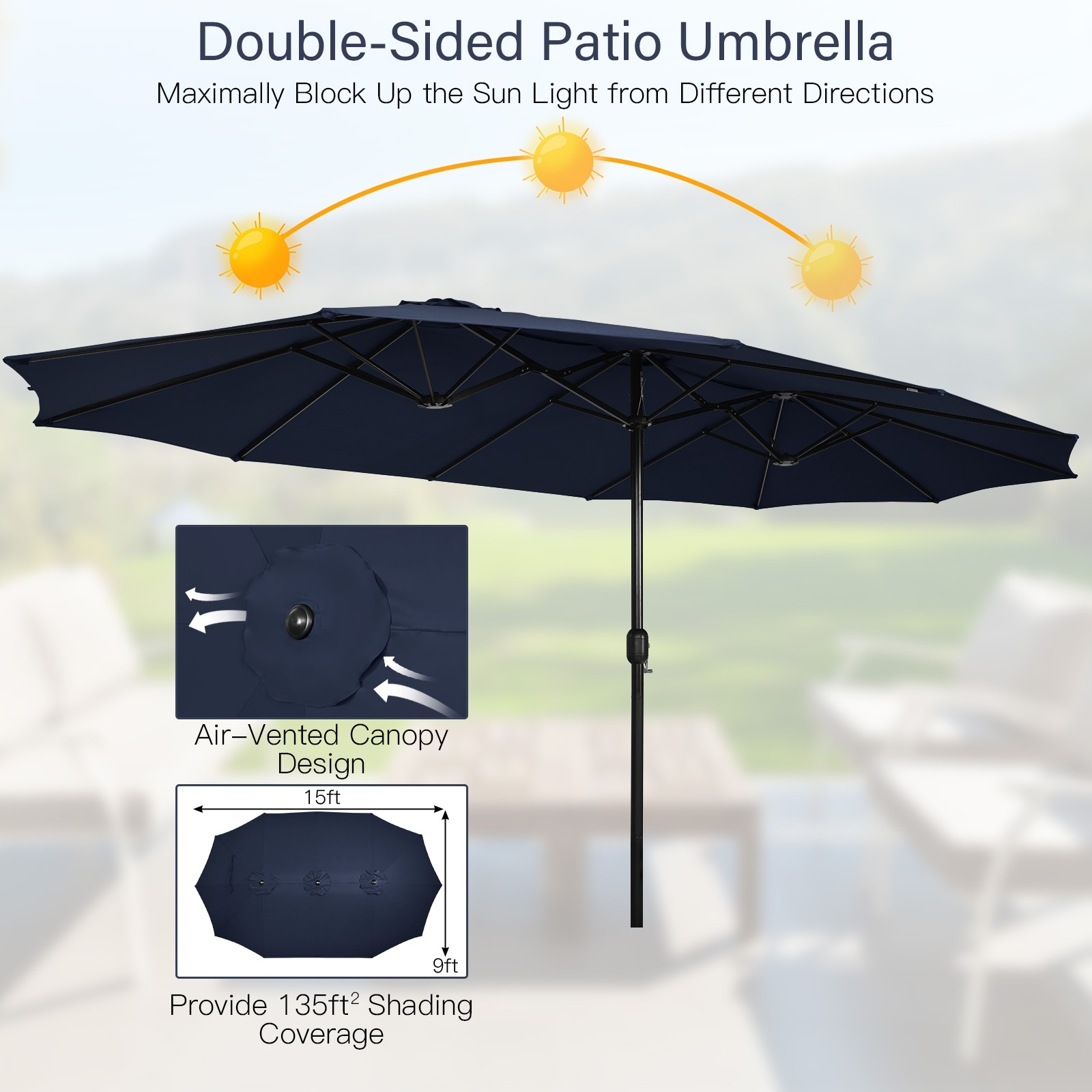 iwicker 15 ft double-sided patio umbrella Outdoor Market Umbrella with Crank, Umbrella Base Included (Red) : Patio, Lawn & Garden Suitable for Various Spaces ANGELES HOME 10-Piece Patio Wicker