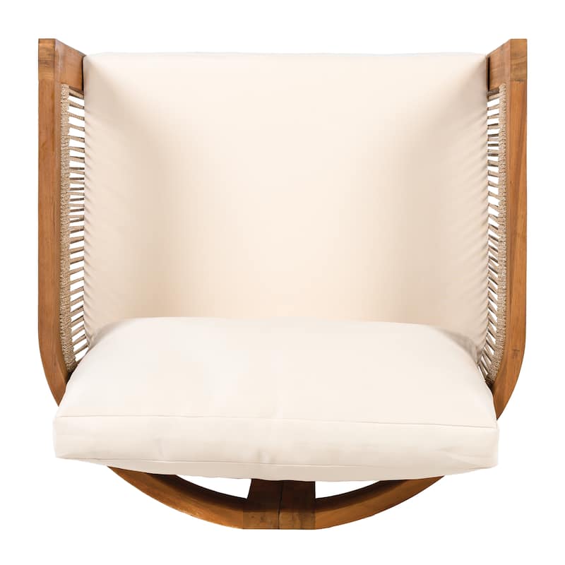 Christopher Knight Home Olivia Bennett Premium Acacia Wood Outdoor Club Chair with Curved Tub Design and Woven Rope Accents