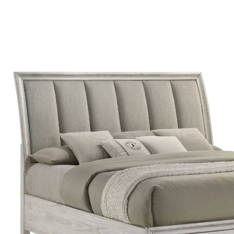 Jeni Queen Size Storage Bed, 2 Drawer Footboard, White Mist Upholstery