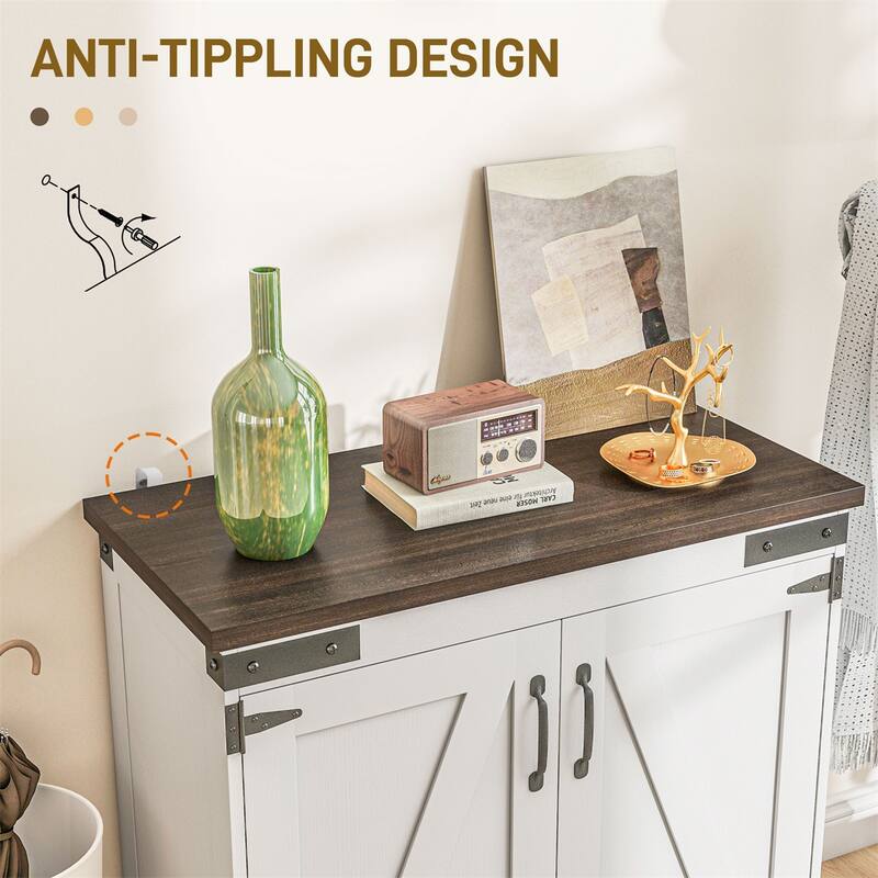 Modern Kitchen Storage Sideboard Cabinet with Sliding Barn Door and Adjustable Shelves - 31.1" W x 15.4" D x 31.1" H