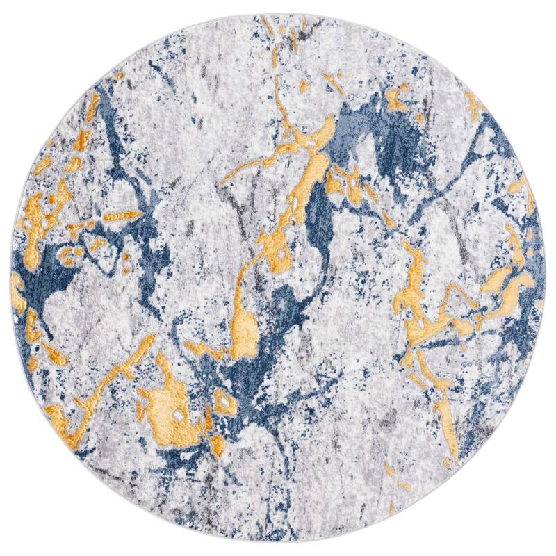 SAFAVIEH Amelia Tamar Modern & Contemporary Rug - 6'7" Round - Ivory/Blue Gold