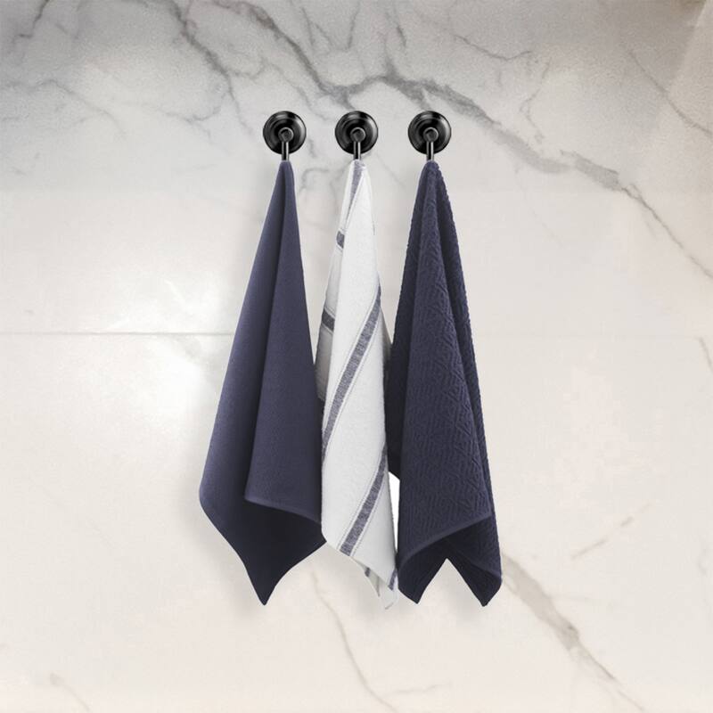 Nautica Home Cotton Classics Textured 18" x 28" 3 Piece Kitchen Towel Set - 18x28 Inches - Navy/White Stripe