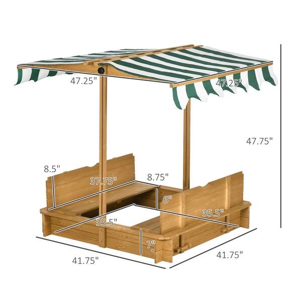 dimension image slide 2 of 4, Outsunny Kids Sandbox with Cover, Outdoor Wooden Sandbox with Canopy - 41.75" x 41.75" x 47.75"