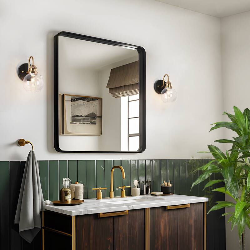 Mid-Century Modern 1-Light Black Gold Glass Wall Sconces Bathroom Vanity Light