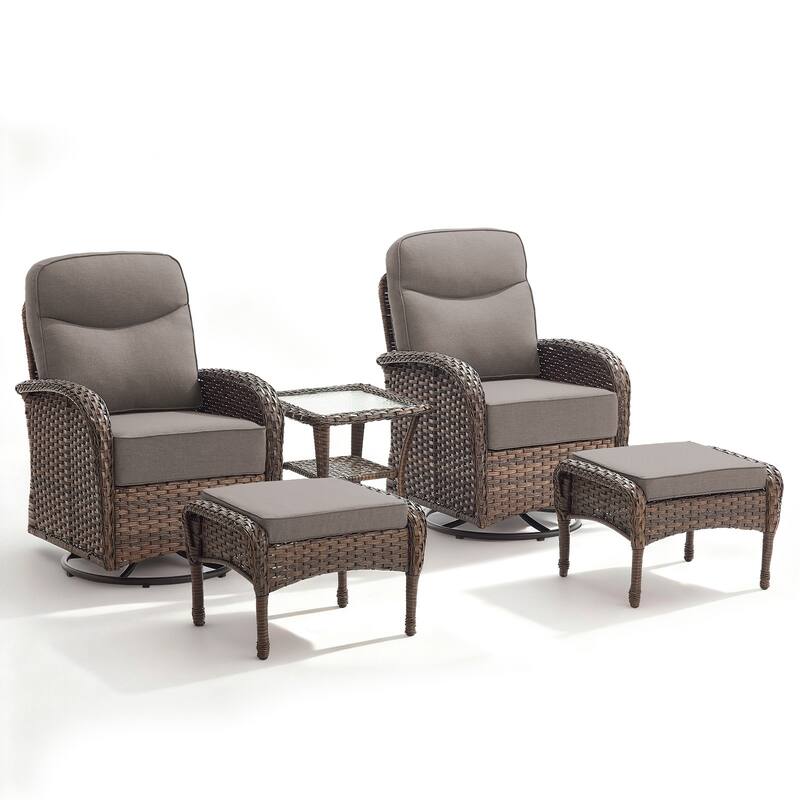 Meyreso 5-Piece Wicker Patio Swivel Glider Set with 6-Inch Thick Cushions