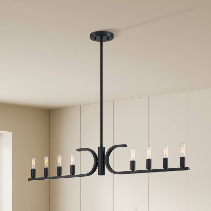 Skye 60 Watt 8-Light Matte Black Minimalist Island Light with Bare Bulbs - 7