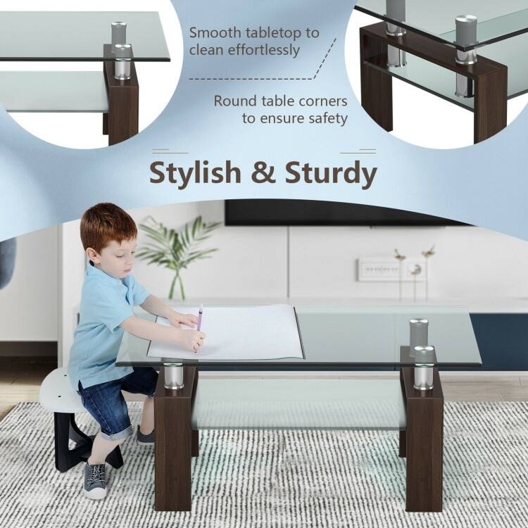 Rectangle Glass Table with Metal Legs for Living Room - 39" x 23.5" x 17.5"