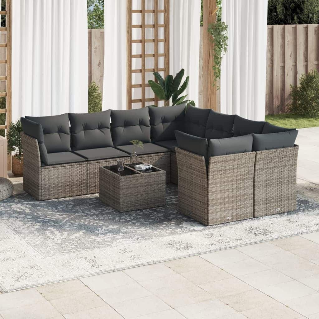 vidaXL Patio Sofa Set Gray PE rattan 9 Piece Modular Patio Sofa Set - 21.7 x 21.7 x 14.6