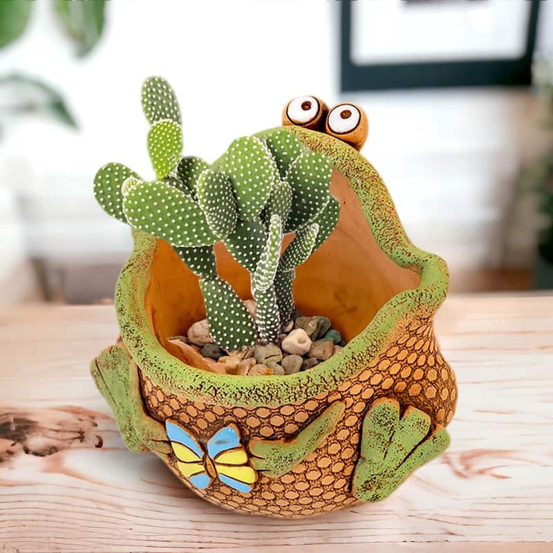 Golden Ceramics Handmade Flower Pot Planter - Frogling - 6.3"x 7.1"