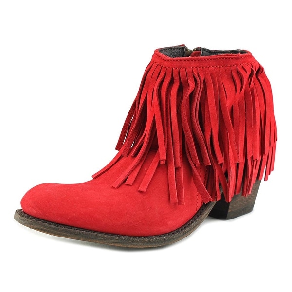 Independent Boot Company Margo Fringe Bootie Women Leather Red Bootie