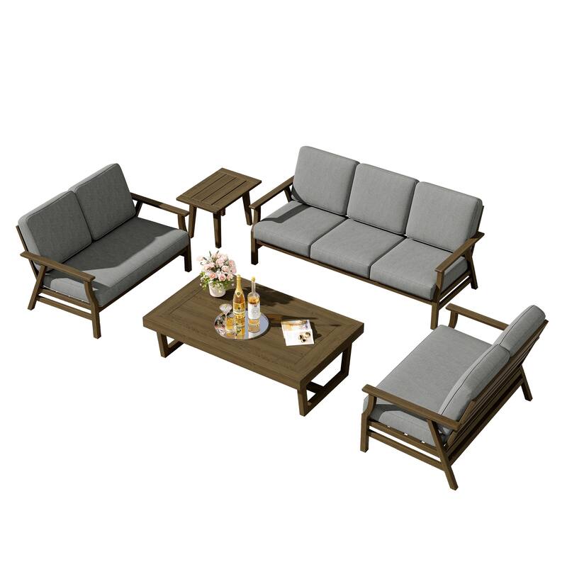Teak Outdoor Seating Set with Daybed & Tables.