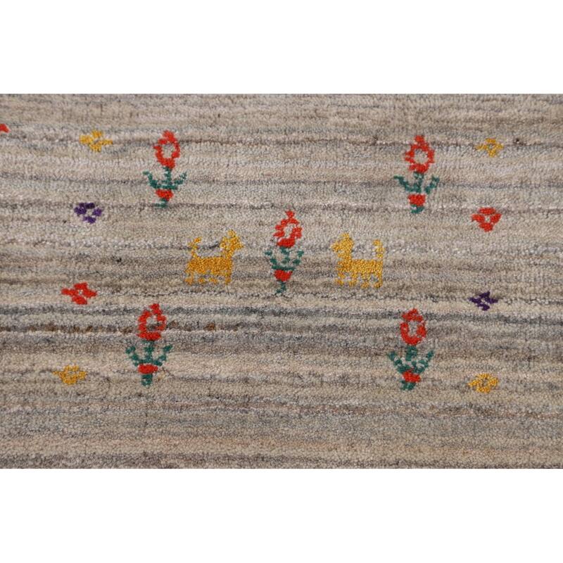 Earth Tone Gabbeh Square Area Rug Hand-Knotted Oriental Wool Carpet - 7'10" X 8'0"