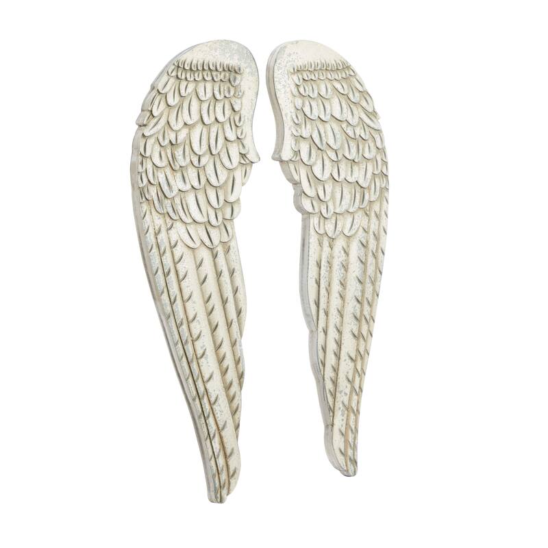 White Wooden Carved Wings Bird Home Wall Decor (Set of 2)
