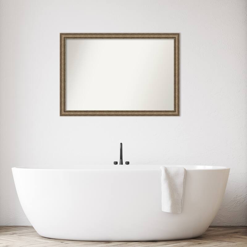 Angled Non-Beveled Wood Framed Bathroom Vanity Wall Mirror