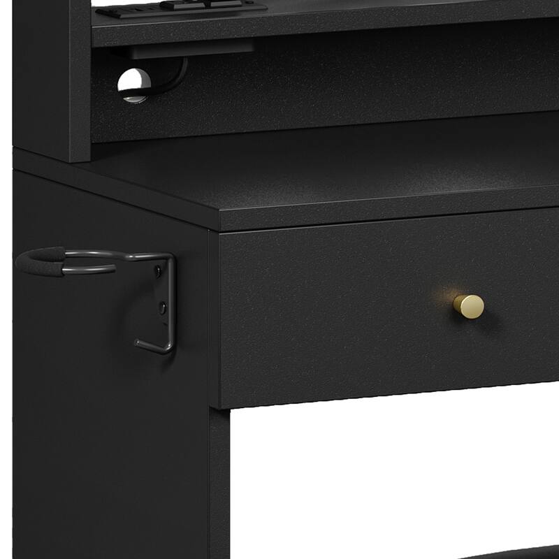 Moasis Makeup Vanity Set With Storage Ottoman and LED Lighted Mirror & Charge Station