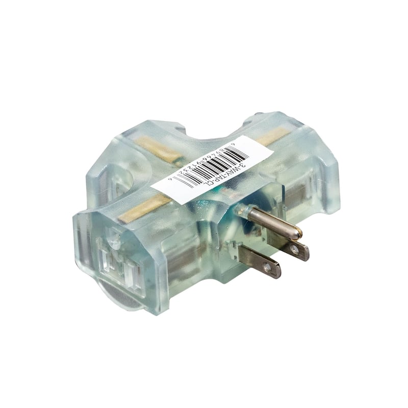 Novelty Lights 3 Way Tap For Making 3 Outlets Out of One, Green, Grounded Plug - Clear
