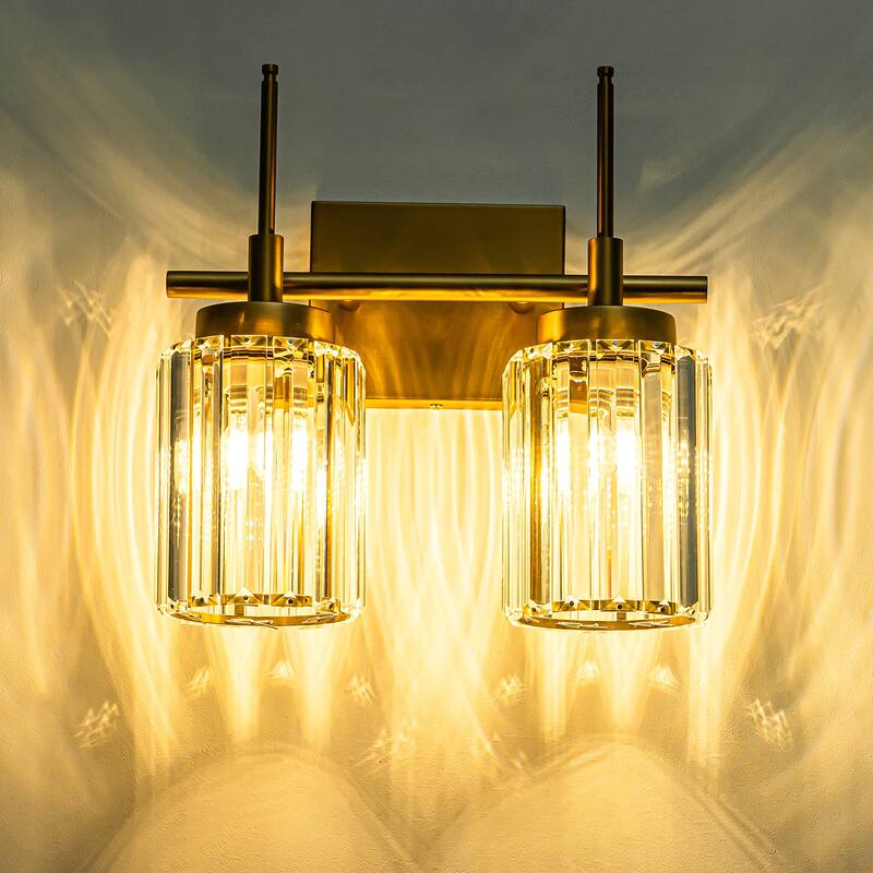 Modern Gold Dimmable Wall Light Glam Cylinder Bathroom Crystal Vanity Light Wall Sconces